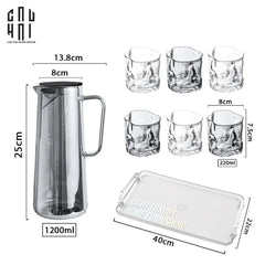 Set Bình Nước Elite 6 Ly Thuỷ Tinh Xám Kèm Khay Minimal – Carafe & Glass Set 8pcs-Set bình nước Carafe & Glassware Ensemble-CẬU HAI HOME DECOR
