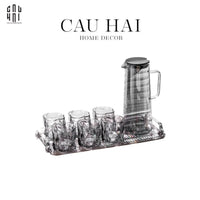 Set Bình Nước Elite 6 Ly Thuỷ Tinh Xám Kèm Khay Minimal – Carafe & Glass Set 8pcs-Set bình nước Carafe & Glassware Ensemble-CẬU HAI HOME DECOR