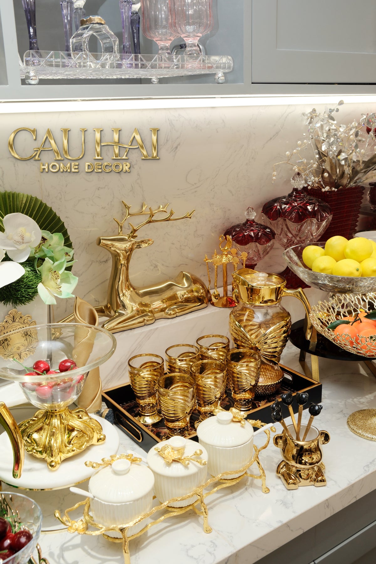 Set Bình Nước Ly Thủy Tinh Papillon Éclat D’Or 7pcs-Set bình nước Carafe & Glassware Ensemble-CẬU HAI HOME DECOR-CẬU HAI HOME DECOR