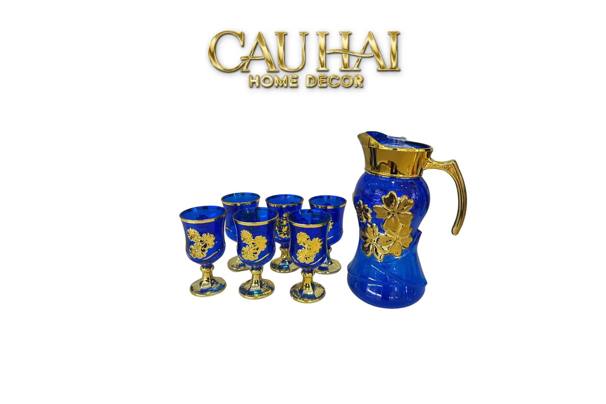 Set Binh Nuoc Thuy Tinh Grand Marquis Bleu Saphir Glass 7pcs-Set bình nước Carafe & Glassware Ensemble-CẬU HAI HOME DECOR-CẬU HAI HOME DECOR