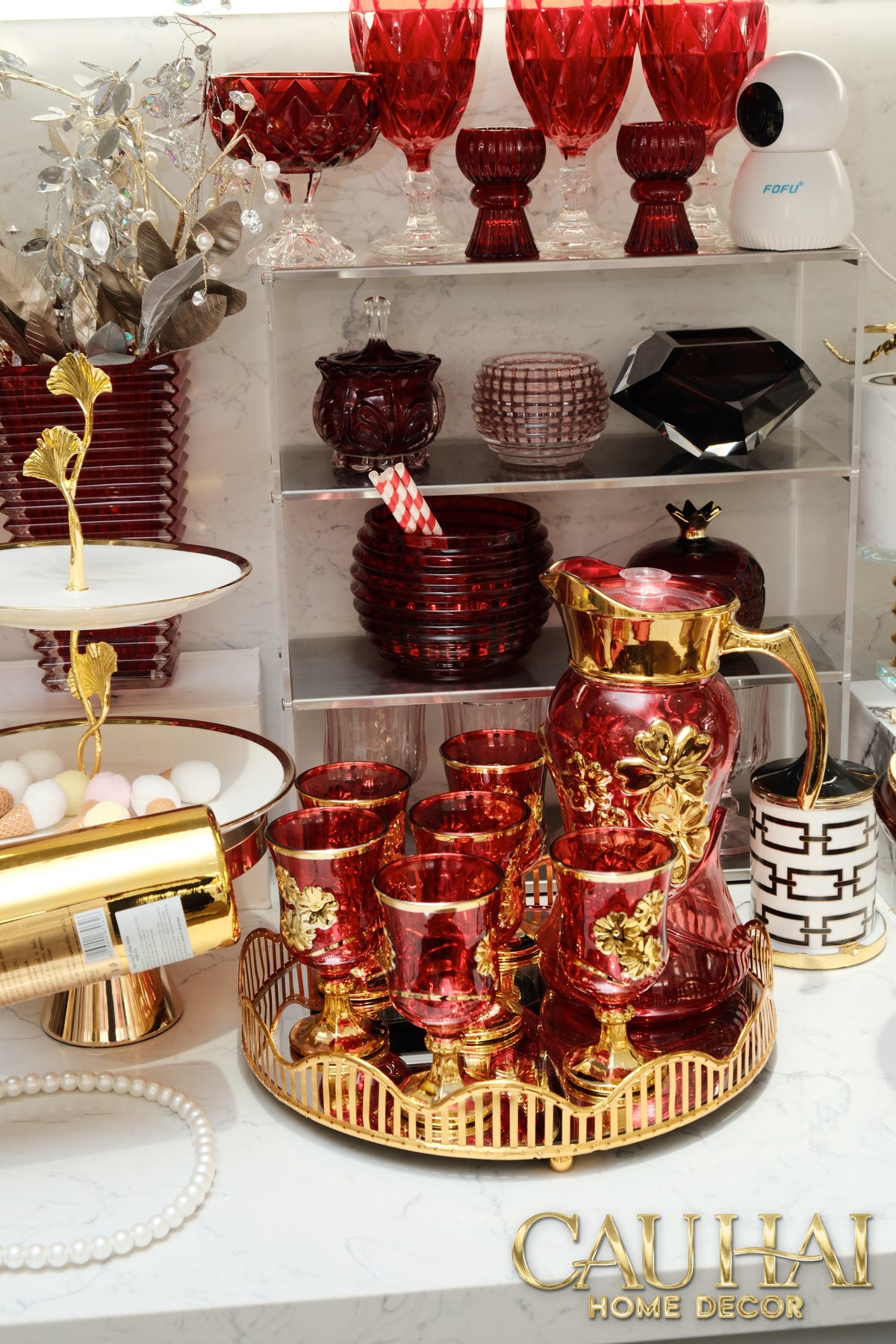 Set Binh Nuoc Thuy Tinh Grand Marquis Rubis Rouge Glass 7pcs-Set bình nước Carafe & Glassware Ensemble-CẬU HAI HOME DECOR-CẬU HAI HOME DECOR