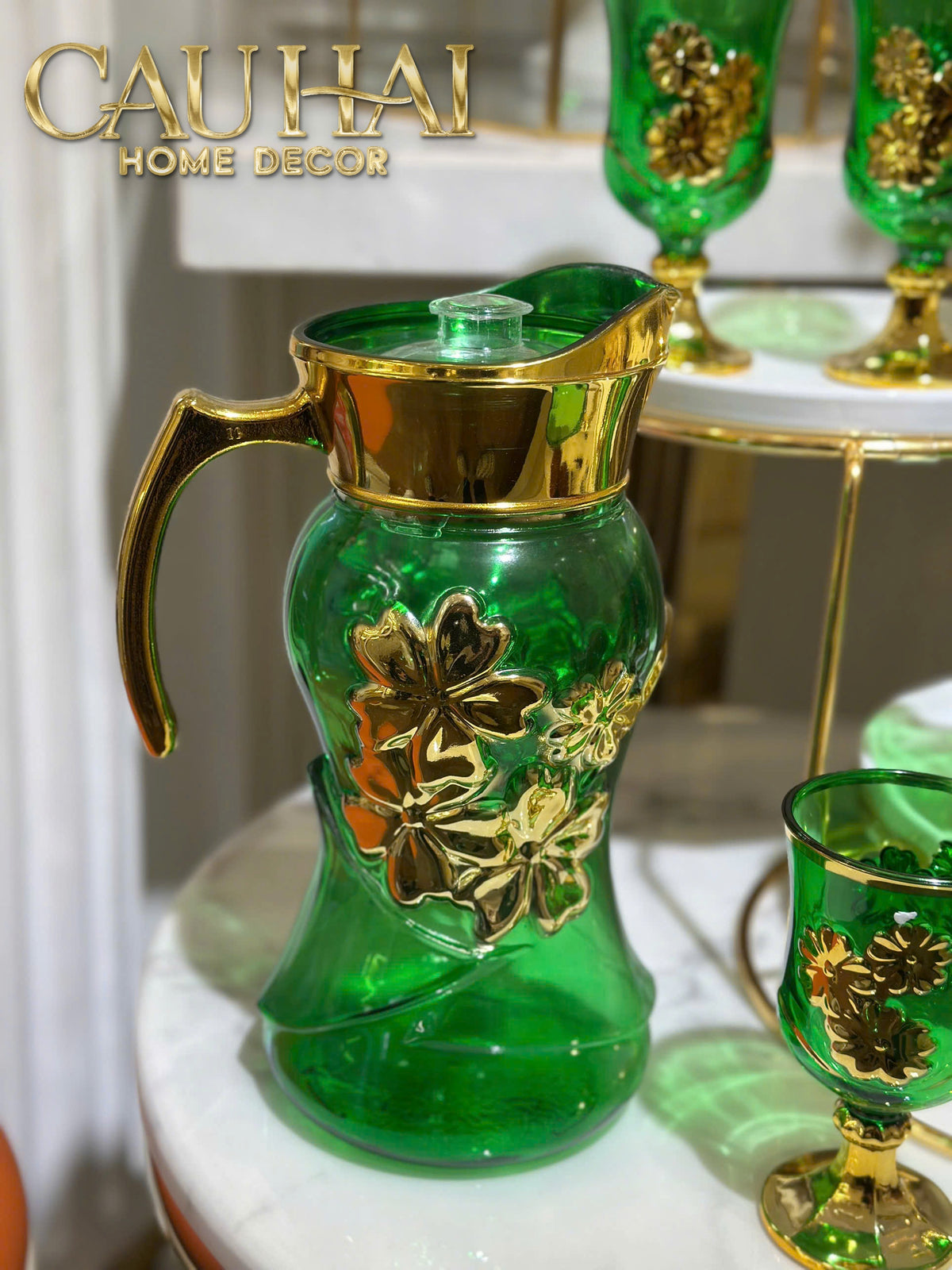 Set Binh Nuoc Thuy Tinh Grand Marquis Vert Jade Glass 7pcs-Set bình nước Carafe & Glassware Ensemble-CẬU HAI HOME DECOR-CẬU HAI HOME DECOR