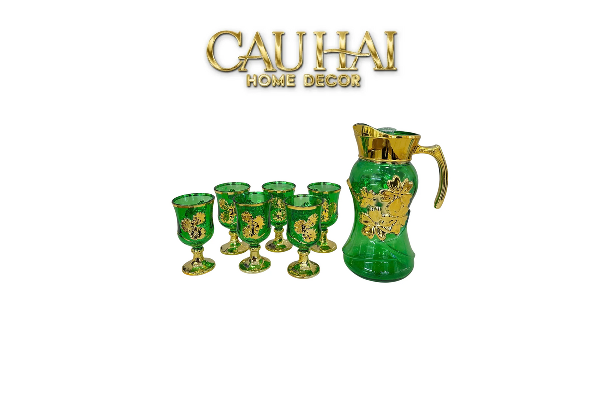 Set Binh Nuoc Thuy Tinh Grand Marquis Vert Jade Glass 7pcs-Set bình nước Carafe & Glassware Ensemble-CẬU HAI HOME DECOR-CẬU HAI HOME DECOR