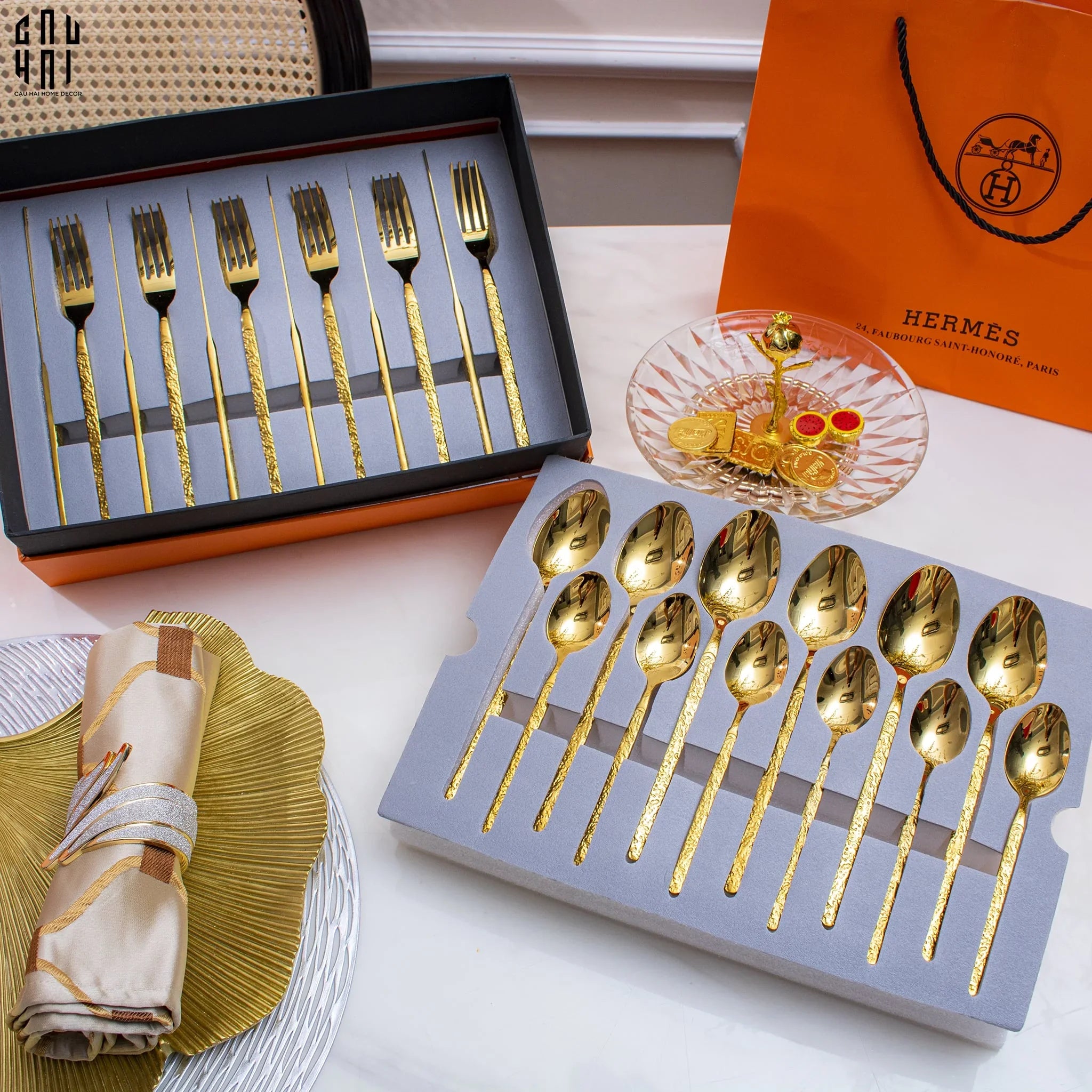 Set Dao Muỗng Nĩa 24 Món Glorious By Herm. Golden Premium Family's Cutlery 24Pcs-LY THỦY TINH-CẬU HAI HOME DECOR