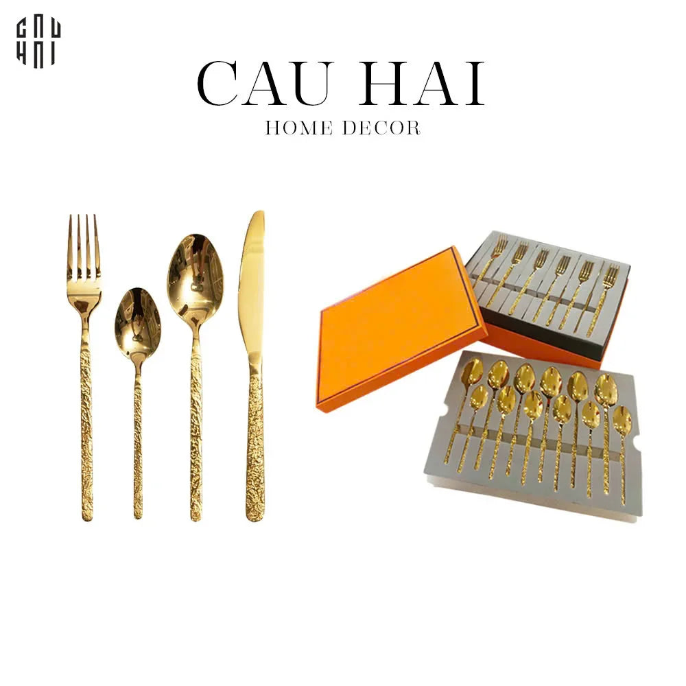 Set Dao Muỗng Nĩa 24 Món Glorious By Herm. Golden Premium Family's Cutlery 24Pcs-LY THỦY TINH-CẬU HAI HOME DECOR