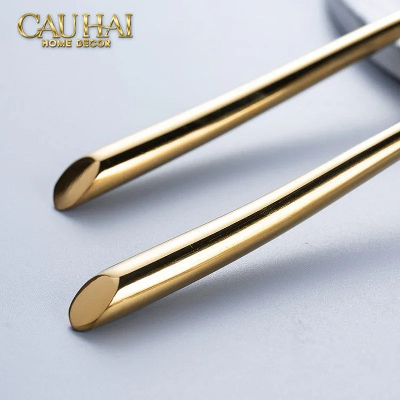 Set Dao Muỗng Nĩa 4 Món Élégance Allure Gilded Silver Dualité Premium Cutlery 4pcs-CẬU HAI HOME DECOR