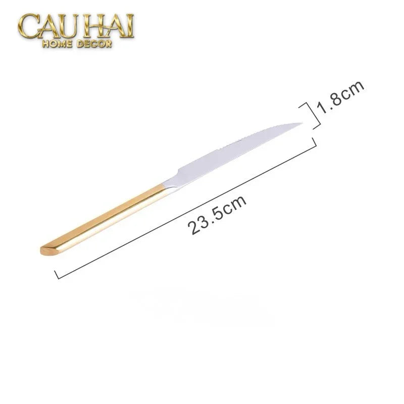 Set Dao Muỗng Nĩa 4 Món Élégance Allure Gilded Silver Dualité Premium Cutlery 4pcs-CẬU HAI HOME DECOR