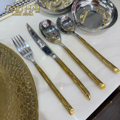 Set Dao Muỗng Nĩa 4 Món Élégance Allure Gilded Silver Dualité Premium Cutlery 4pcs-Dinner Cutlery Set Dao Muỗng Nĩa-CẬU HAI HOME DECOR