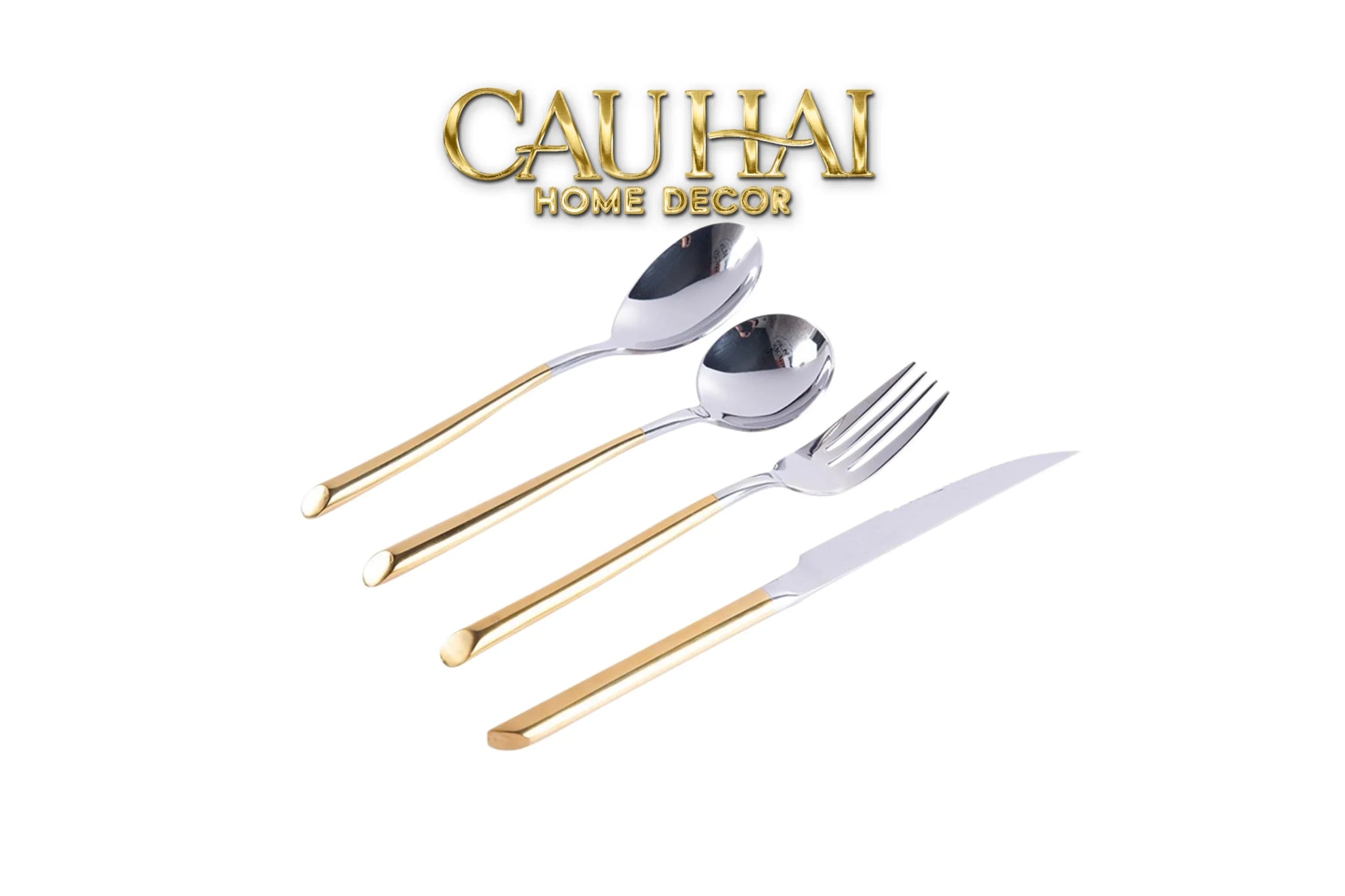 Set Dao Muỗng Nĩa 4 Món Élégance Allure Gilded Silver Dualité Premium Cutlery 4pcs-Dinner Cutlery Set Dao Muỗng Nĩa-CẬU HAI HOME DECOR