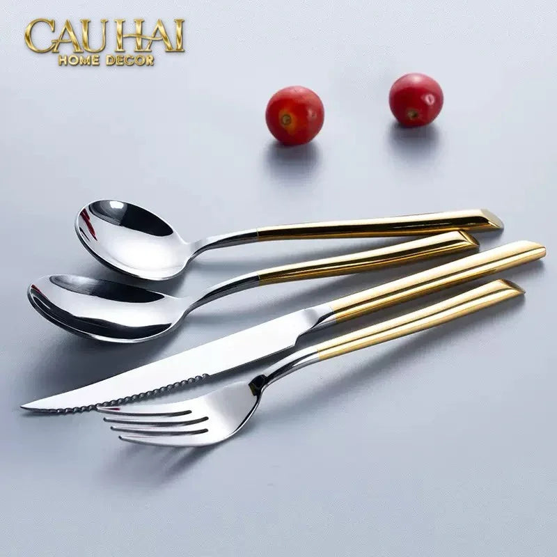 Set Dao Muỗng Nĩa 4 Món Élégance Allure Gilded Silver Dualité Premium Cutlery 4pcs-Dinner Cutlery Set Dao Muỗng Nĩa-CẬU HAI HOME DECOR