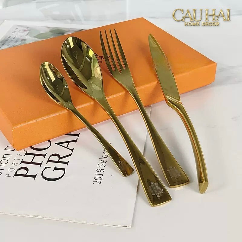 Set Dao Muỗng Nĩa 4 Món H Class Golden Attelage Noble Dinner Cutlery 4pcs-CẬU HAI HOME DECOR