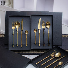 Set Dao Muỗng Nĩa 4 Món Haute Glamour Trident - Shining Golden Premium Cutlery 4pcs-Dinner Cutlery Set Dao Muỗng Nĩa-CẬU HAI HOME DECOR