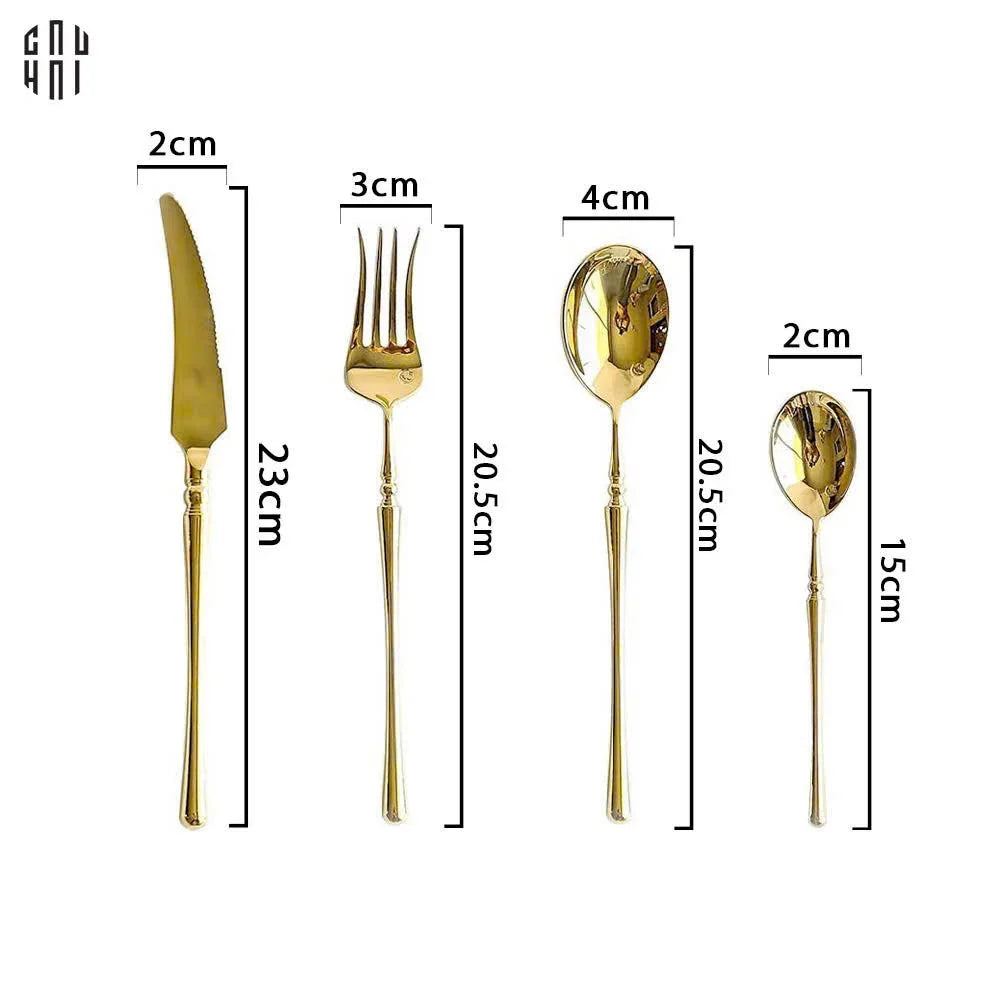 Set Dao Muỗng Nĩa 4 Món Haute Glamour Trident - Shining Golden Premium Cutlery 4pcs-Dinner Cutlery Set Dao Muỗng Nĩa-CẬU HAI HOME DECOR