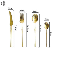 Set Dao Muỗng Nĩa 4 Món Haute Glamour Trident - Shining Golden Premium Cutlery 4pcs-Dinner Cutlery Set Dao Muỗng Nĩa-CẬU HAI HOME DECOR
