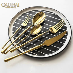 Set Dao Muỗng Nĩa 4 Món Haute Glamour Trident - Shining Golden Premium Cutlery 4pcs-Dinner Cutlery Set Dao Muỗng Nĩa-CẬU HAI HOME DECOR