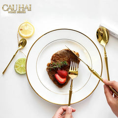 Set Dao Muỗng Nĩa 4 Món Haute Glamour Trident - Shining Golden Premium Cutlery 4pcs-Dinner Cutlery Set Dao Muỗng Nĩa-CẬU HAI HOME DECOR