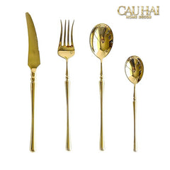 Set Dao Muỗng Nĩa 4 Món Haute Glamour Trident - Shining Golden Premium Cutlery 4pcs-Dinner Cutlery Set Dao Muỗng Nĩa-CẬU HAI HOME DECOR