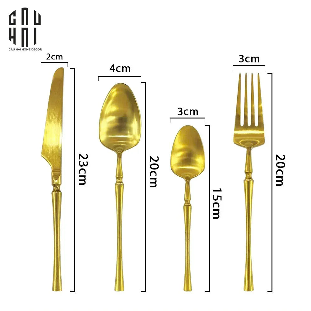 Set Dao Muỗng Nĩa 4 Món L'Amour Matte Gold - Allure Dinner Cutlery 4Pcs-Dinner Cutlery Set Dao Muỗng Nĩa-CẬU HAI HOME DECOR