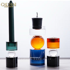 Set Đế Nến Pha Lê Đa Sắc Hừng Đông - Cristalleries Amber Dawn Candle Holders 6.5x16 5x11-CẬU HAI HOME DECOR
