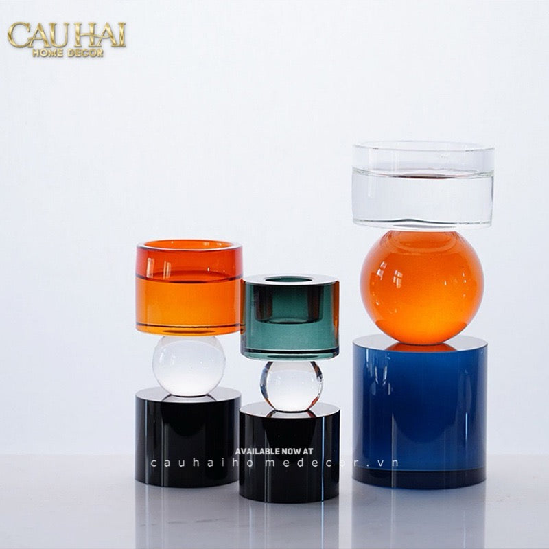 Set Đế Nến Pha Lê Đa Sắc Hừng Đông - Cristalleries Amber Dawn Candle Holders 6.5x16 5x11-CẬU HAI HOME DECOR