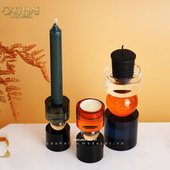 Set Đế Nến Pha Lê Đa Sắc Hừng Đông - Cristalleries Amber Dawn Candle Holders 6.5x16 5x11-CẬU HAI HOME DECOR