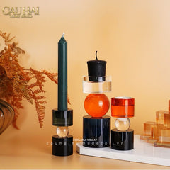 Set Đế Nến Pha Lê Đa Sắc Hừng Đông - Cristalleries Amber Dawn Candle Holders 6.5x16 5x11-CẬU HAI HOME DECOR