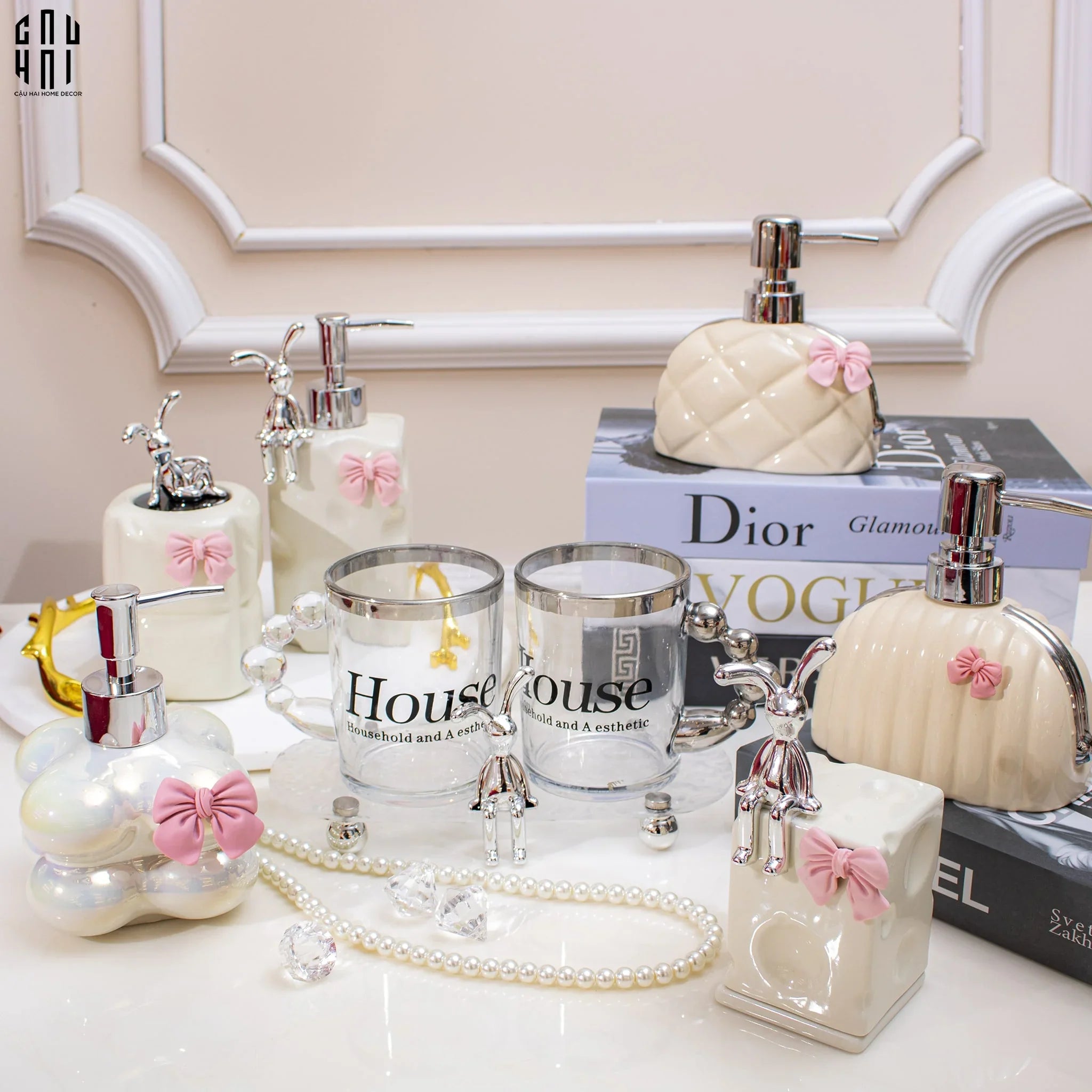 Set Khay Và 2 Ly Morning Bathroom Vanity-KHAY TRANG TRÍ-CẬU HAI HOME DECOR