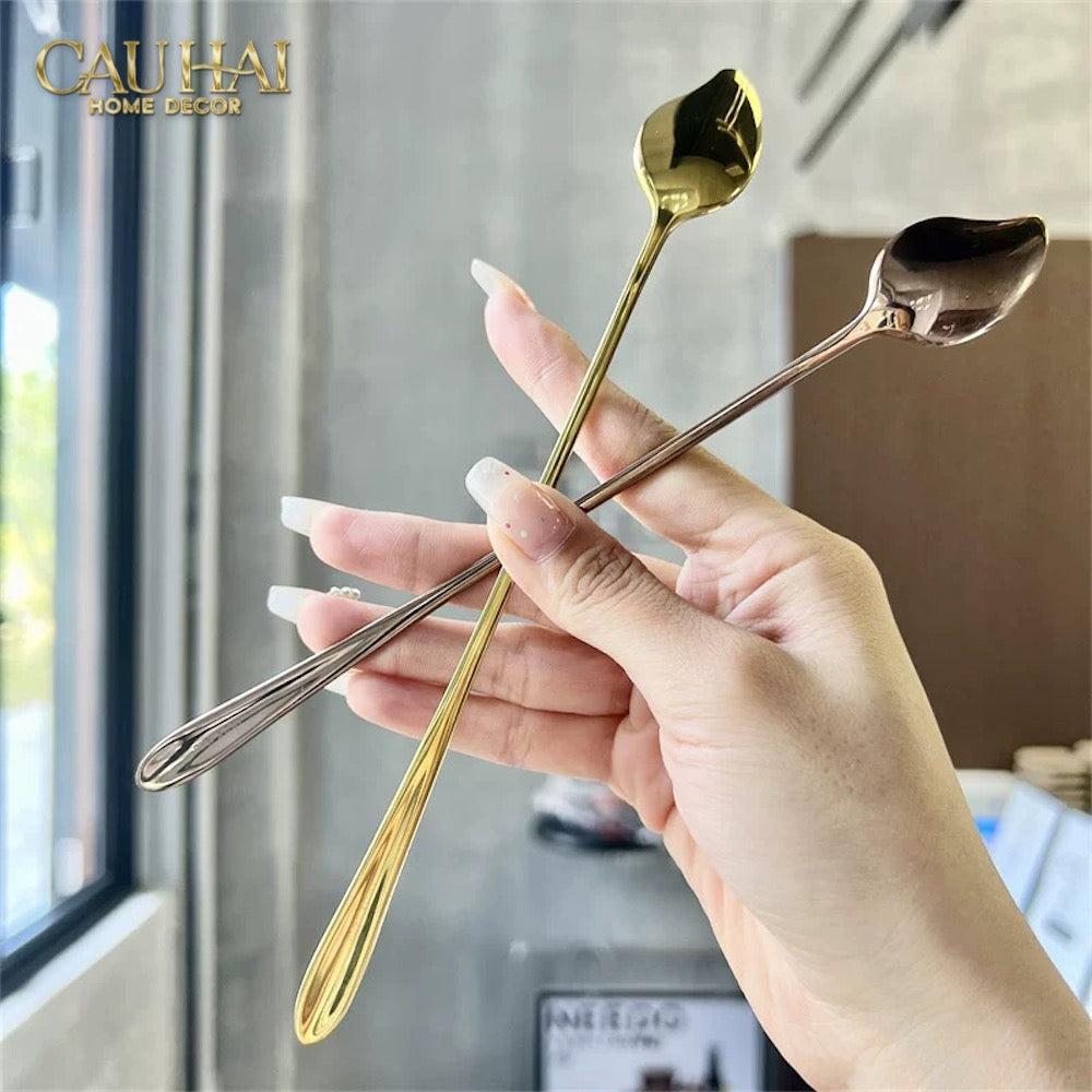 Set Muỗng Dài Thìa Coffee Argent Golden Leaf Coffee Spoon Set 4pcs. 2.2x19.5cm-Desert / Coffee / Latte Spoon-CẬU HAI HOME DECOR