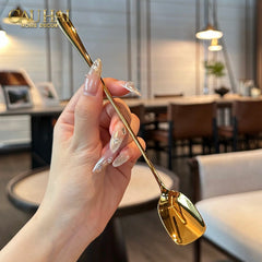 Set Muỗng Dài Thìa Coffee Silver Golden Square Head Coffee Spoon Set 4pcs. 2.2x19.5cm-Dinner Cutlery Set Dao Muỗng Nĩa-CẬU HAI HOME DECOR