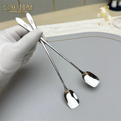 Set Muỗng Dài Thìa Coffee Silver Golden Square Head Coffee Spoon Set 4pcs. 2.2x19.5cm-Dinner Cutlery Set Dao Muỗng Nĩa-CẬU HAI HOME DECOR