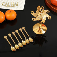 Set Muỗng - Gold Coffee Spoon Swan Carousel 6 Cái-Dinner Cutlery Set Dao Muỗng Nĩa-CẬU HAI HOME DECOR