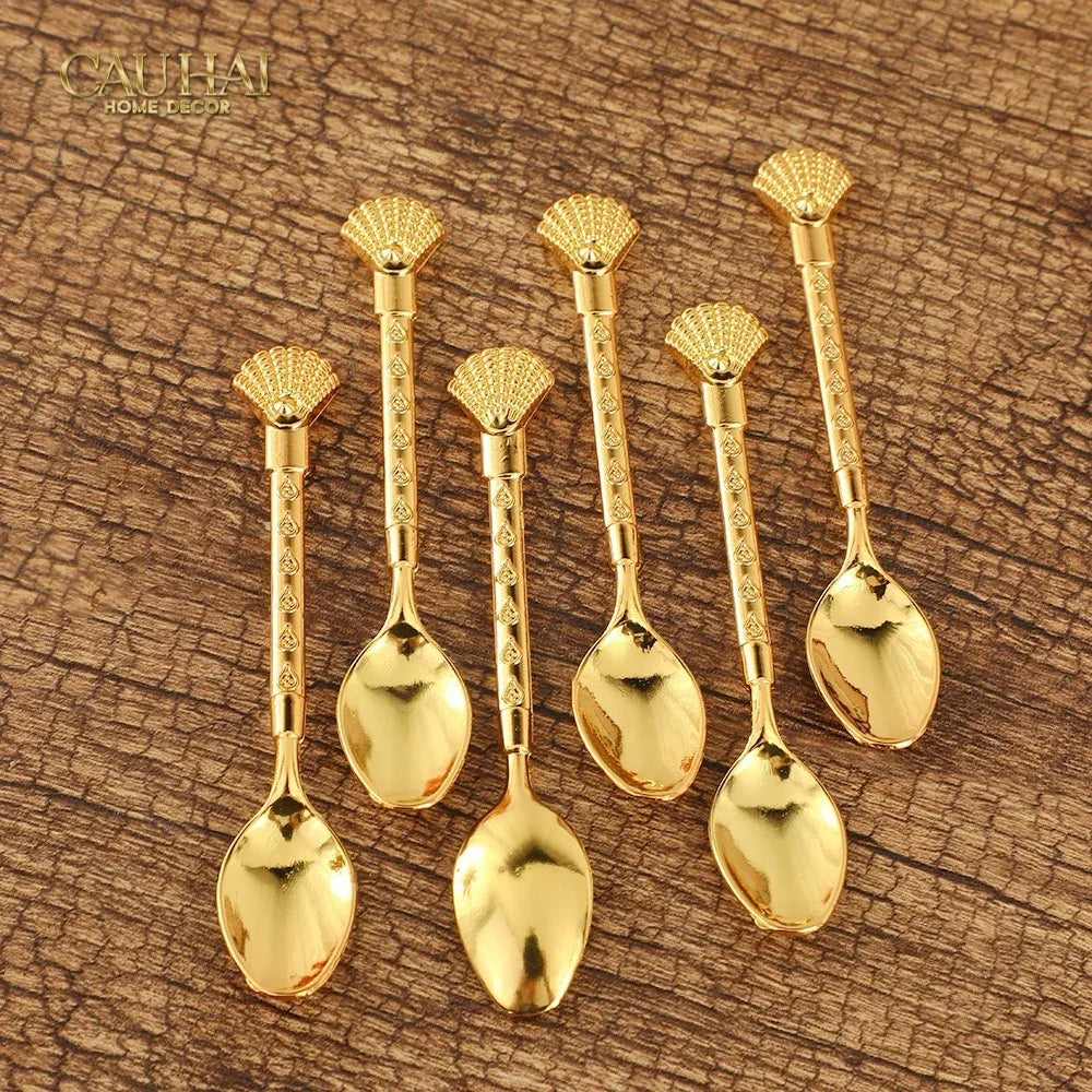 Set Muỗng - Gold Coffee Spoon Swan Carousel 6 Cái-Dinner Cutlery Set Dao Muỗng Nĩa-CẬU HAI HOME DECOR