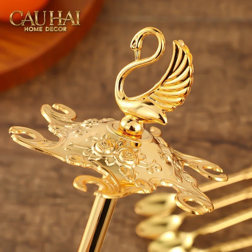 Set Muỗng - Gold Coffee Spoon Swan Carousel 6 Cái-Dinner Cutlery Set Dao Muỗng Nĩa-Đối tác tại Trung Quốc theo từng đơn đặt hàng-CẬU HAI HOME DECOR