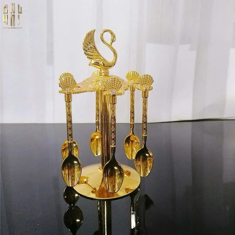 Set Muỗng - Gold Coffee Spoon Swan Carousel 6 Cái-Dinner Cutlery Set Dao Muỗng Nĩa-Đối tác tại Trung Quốc theo từng đơn đặt hàng-CẬU HAI HOME DECOR
