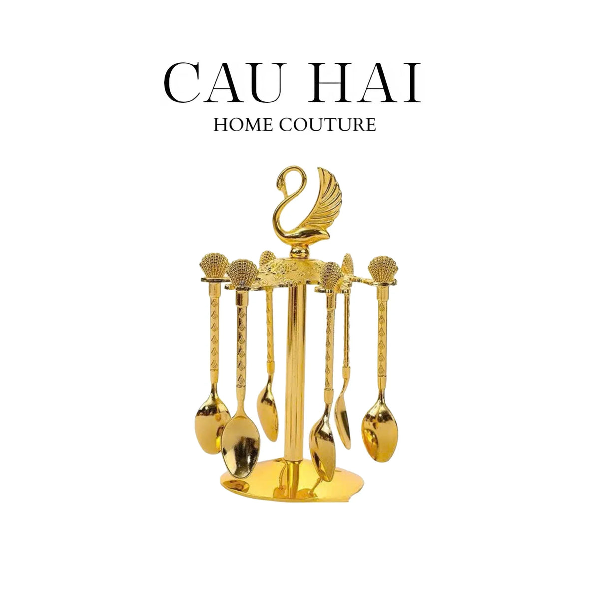 Set Muỗng - Gold Coffee Spoon Swan Carousel 6 Cái-Dinner Cutlery Set Dao Muỗng Nĩa-Đối tác tại Trung Quốc theo từng đơn đặt hàng-CẬU HAI HOME DECOR