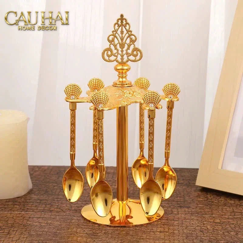 Set Muỗng Persian Gold Coffee Spoon Babylon 6Pcs-Dinner Cutlery Set Dao Muỗng Nĩa-CẬU HAI HOME DECOR