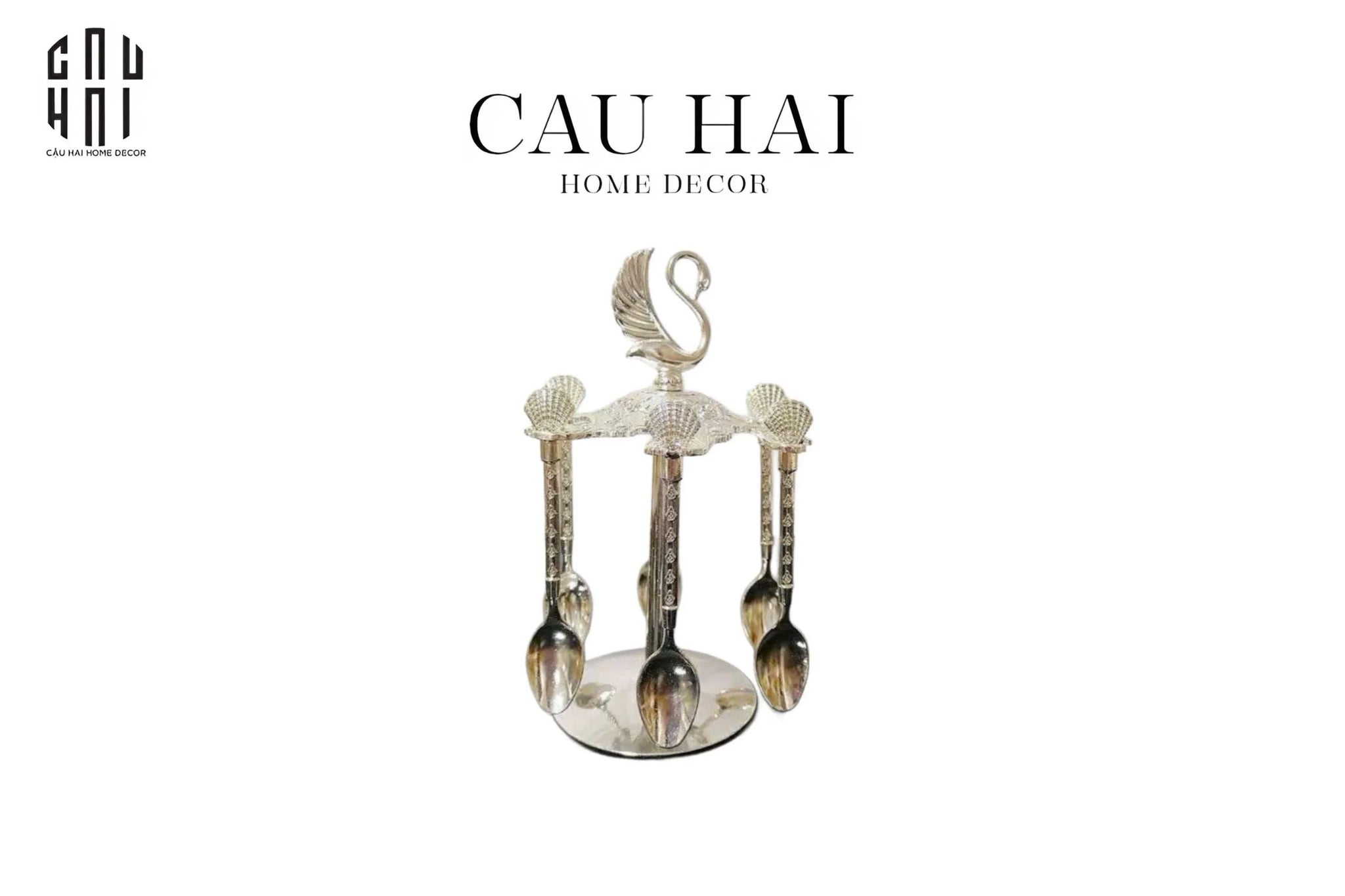 Set Muỗng - Silver Coffee Spoon Swan Carousel 6 Cái-Dinner Cutlery Set Dao Muỗng Nĩa-CẬU HAI HOME DECOR