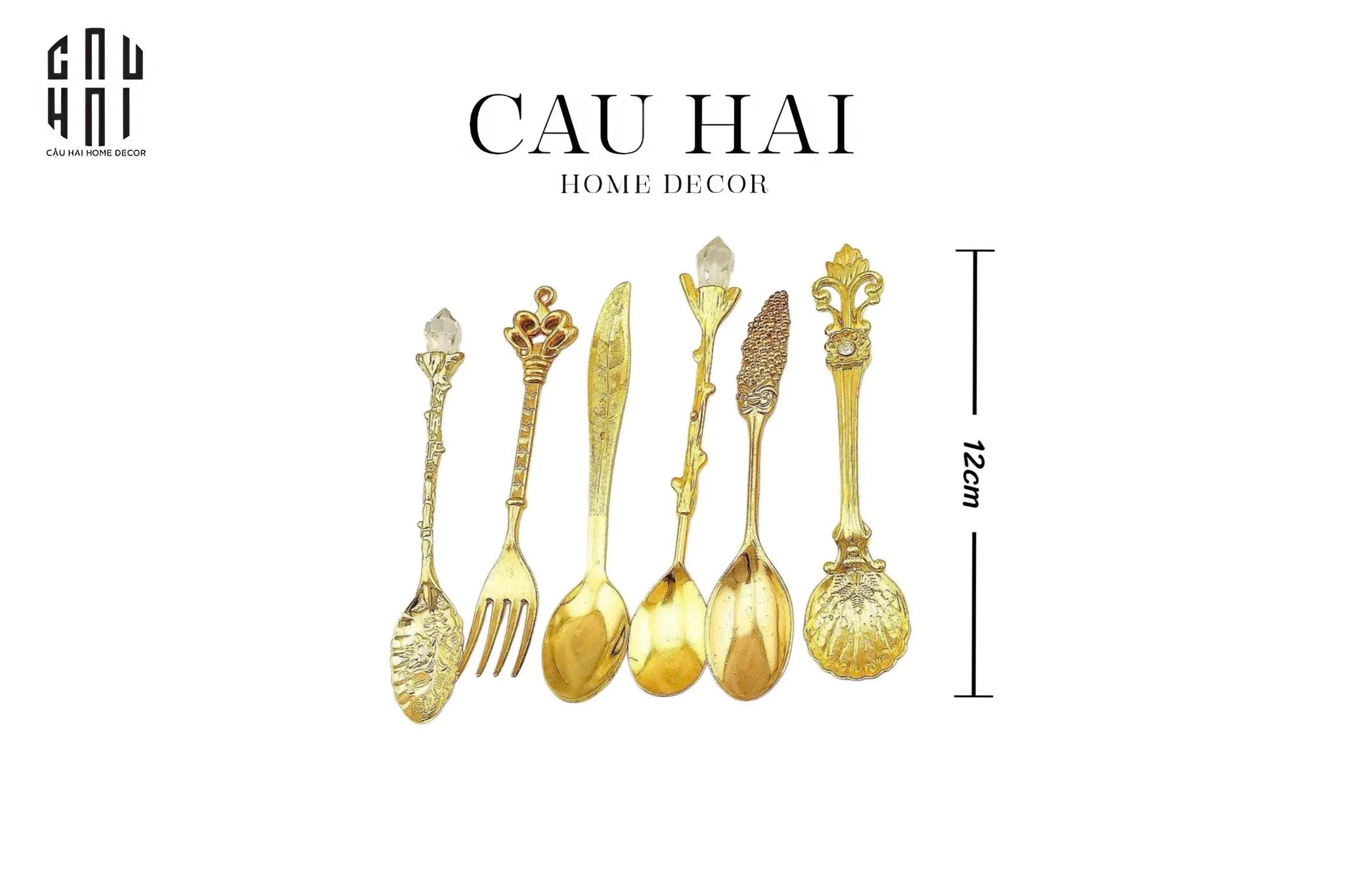 Set Muỗng Tráng Miệng - Gold Coffee Spoon Antique 6 Cái-Dinner Cutlery Set Dao Muỗng Nĩa-CẬU HAI HOME DECOR