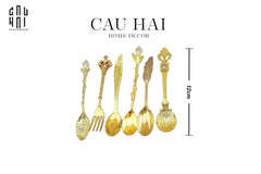 Set Muỗng Tráng Miệng - Gold Coffee Spoon Antique 6 Cái-Dinner Cutlery Set Dao Muỗng Nĩa-CẬU HAI HOME DECOR