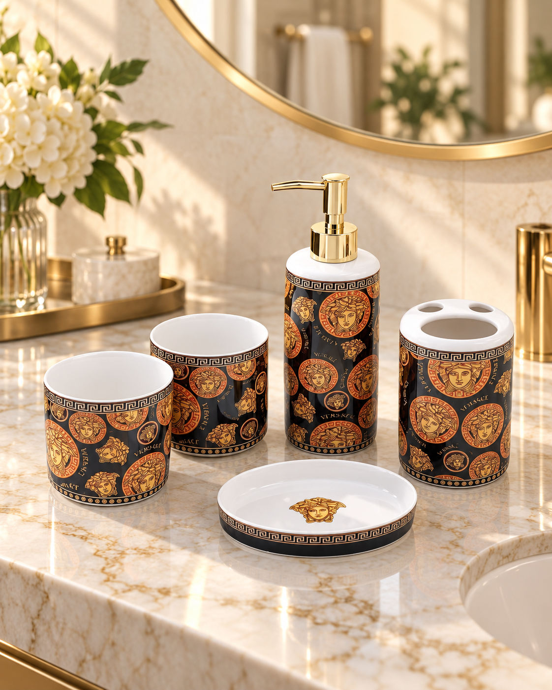 Set nhà tắm 5 món Multi Monogram trong không gian phòng tắm sang trọng