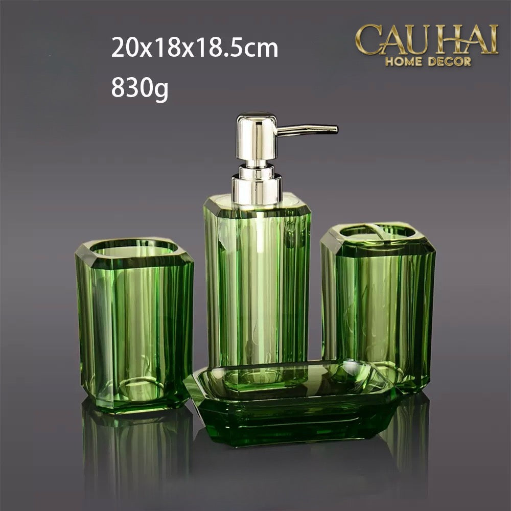 Set Nhà Tắm Acrylic 4 Món Emerald Gemstone Bathroom Vanity Set 4pcs-PHỤ KIỆN NHÀ TẮM-CẬU HAI HOME DECOR