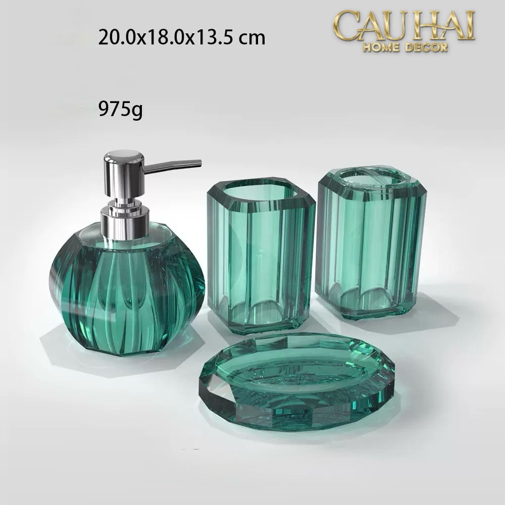 Set Nhà Tắm Acrylic 4 Món Emerald Gemstone Bathroom Vanity Set 4pcs-PHỤ KIỆN NHÀ TẮM-CẬU HAI HOME DECOR