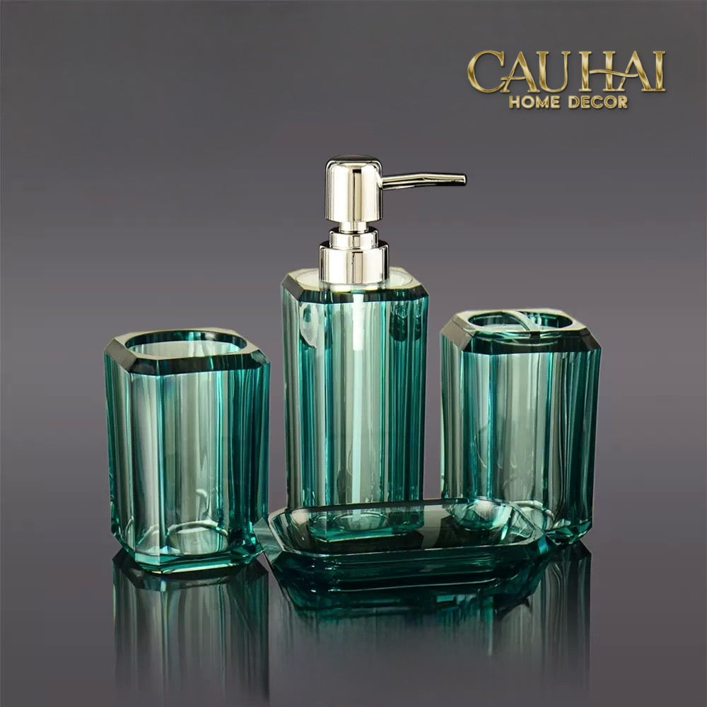 Set Nhà Tắm Acrylic 4 Món Emerald Gemstone Bathroom Vanity Set 4pcs-PHỤ KIỆN NHÀ TẮM-CẬU HAI HOME DECOR