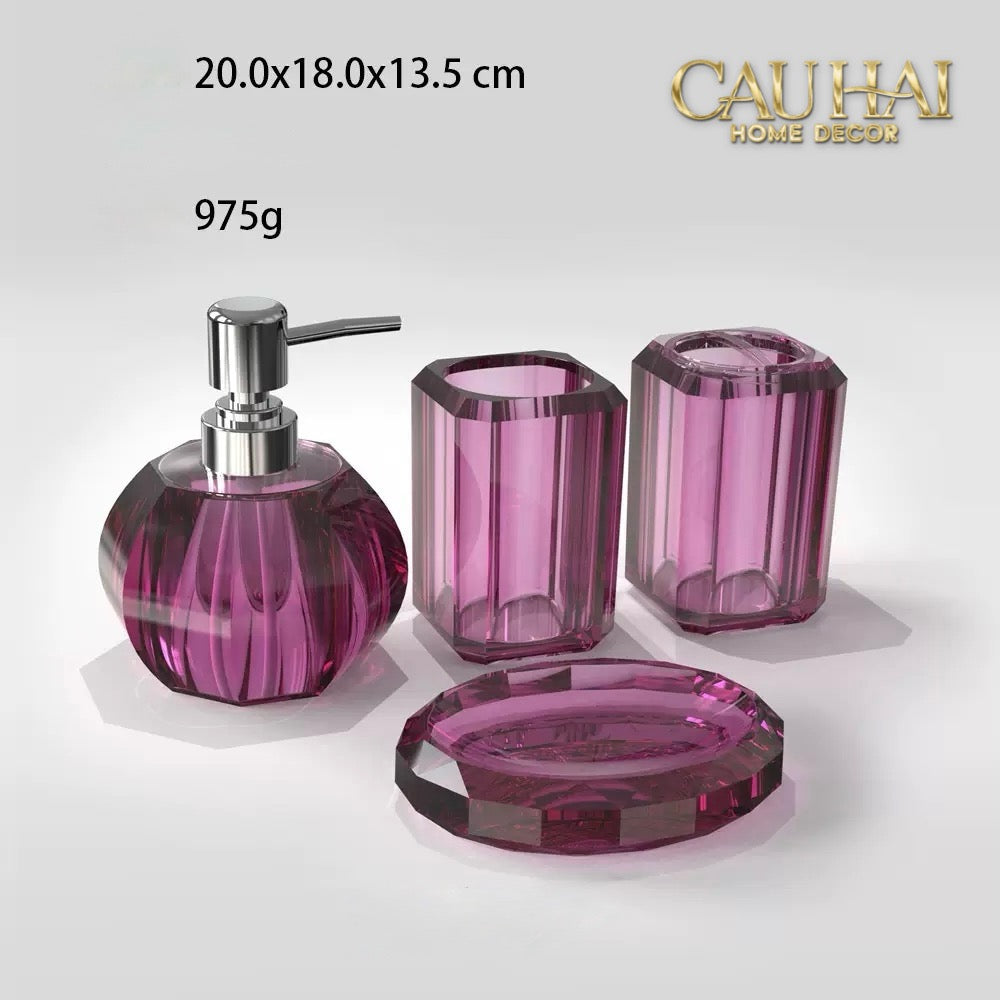 Set Nhà Tắm Acrylic 4 Món Emerald Gemstone Bathroom Vanity Set 4pcs-PHỤ KIỆN NHÀ TẮM-CẬU HAI HOME DECOR