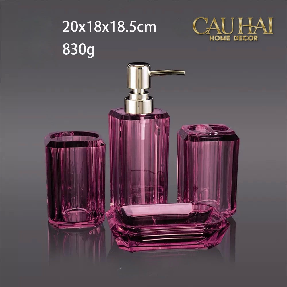 Set Nhà Tắm Acrylic 4 Món Emerald Gemstone Bathroom Vanity Set 4pcs-PHỤ KIỆN NHÀ TẮM-CẬU HAI HOME DECOR