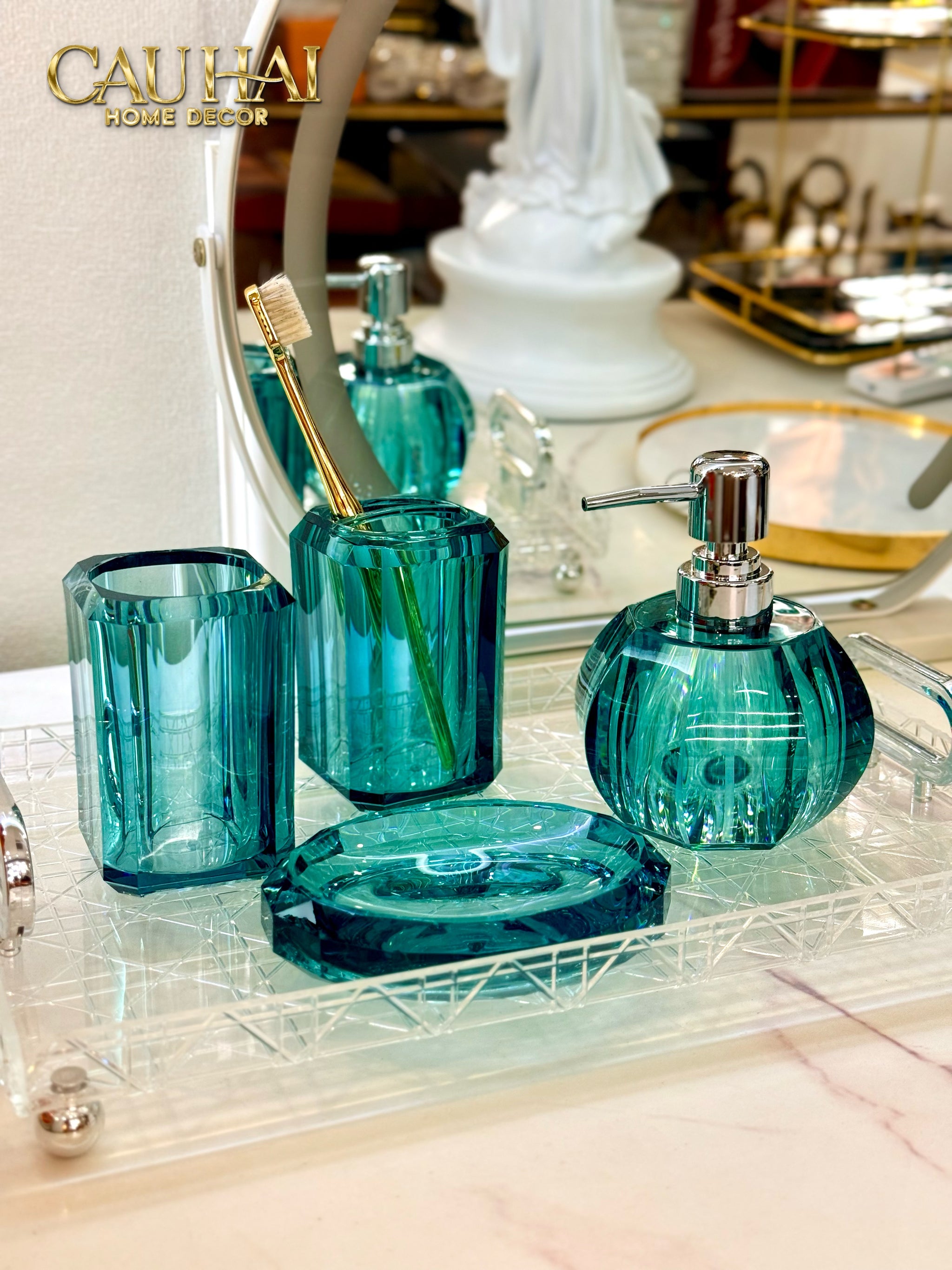 Set Nhà Tắm Acrylic 4 Món Jade Gemstone Bathroom Vanity Set 4pcs-PHỤ KIỆN NHÀ TẮM-CẬU HAI HOME DECOR