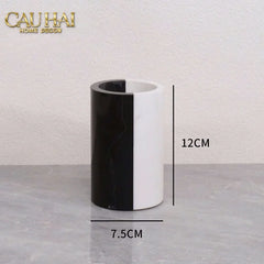 Set Nhà Tắm Đá Marble Trắng Đen Bản Đặc Biệt - Monolith Noir & Ivoire Oval Tray - Bathroom Vanities 4pcs-KHAY TRANG TRÍ-CẬU HAI HOME DECOR