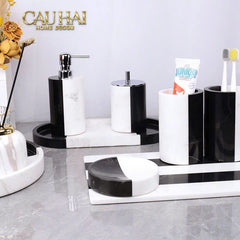Set Nhà Tắm Đá Marble Trắng Đen Bản Đặc Biệt - Monolith Noir & Ivoire Oval Tray - Bathroom Vanities 4pcs-KHAY TRANG TRÍ-CẬU HAI HOME DECOR