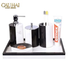 Set Nhà Tắm Đá Marble Trắng Đen Bản Đặc Biệt - Monolith Noir & Ivoire Oval Tray - Bathroom Vanities 4pcs-KHAY TRANG TRÍ-CẬU HAI HOME DECOR