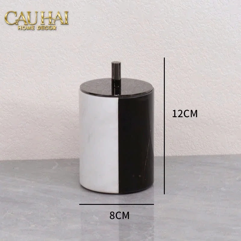Set Nhà Tắm Đá Marble Trắng Đen Bản Đặc Biệt - Monolith Noir & Ivoire Oval Tray - Bathroom Vanities 4pcs-KHAY TRANG TRÍ-CẬU HAI HOME DECOR